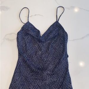Adorable Navy Silk Slip Dress With Small PolkaDots 💕